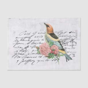 Papel De Seda Ephemera de aves y flores vintage