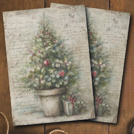 Papel De Seda Ephemera de Decoupage de Maceta de Árbol de Navida