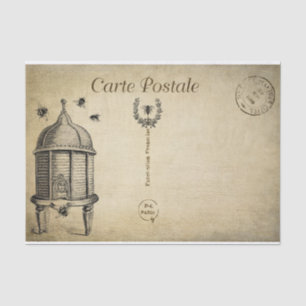 Papel De Seda Ephemera Francesa Postcard Beehive Bees Decoupage