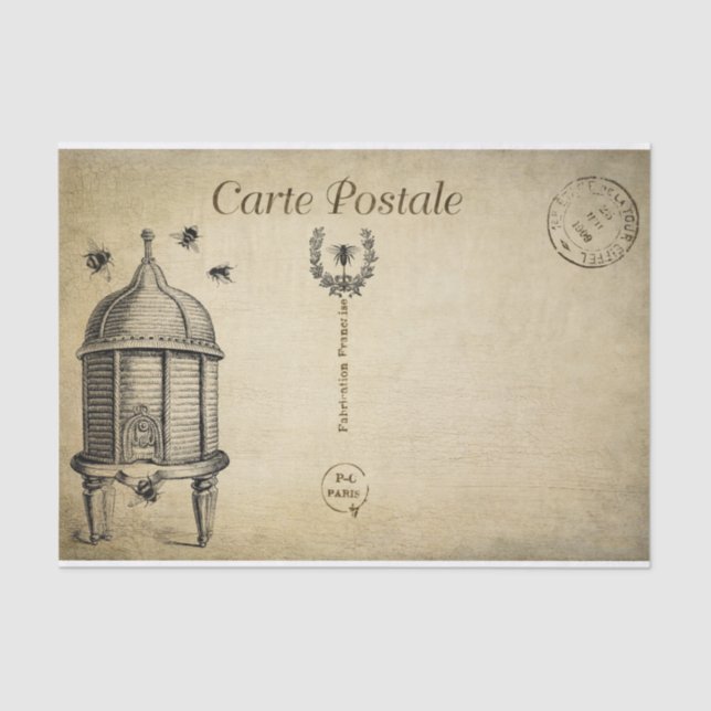 Papel De Seda Ephemera Francesa Postcard Beehive Bees Decoupage (Anverso)