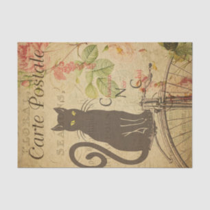 Papel De Seda Ephemera Francesa Postcard Black Cat Decoupage