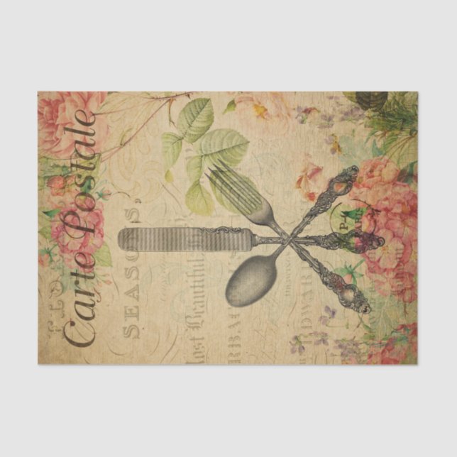 Papel De Seda Ephemera Francesa Postcard Cutlery Set Decoupage (Anverso)