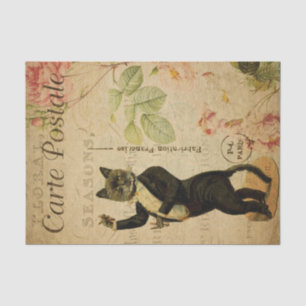 Papel De Seda Ephemera Francesa Postcard Dancing Cat Decoupage