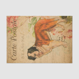 Papel De Seda Ephemera Francesa Postcard Dog Floral Decoupage