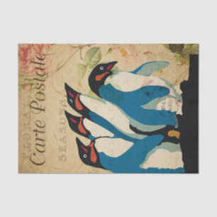 Papel De Seda Ephemera Francesa Postcard Penguins Flor Decoupage