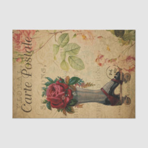 Papel De Seda Ephemera Francesa Postcard Roller Skate Decoupage