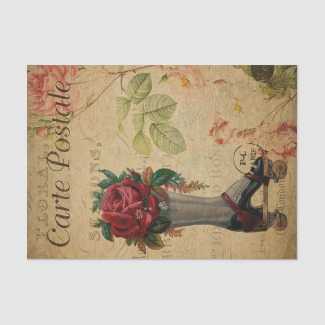 Papel De Seda Ephemera Francesa Postcard Roller Skate Decoupage (Anverso)