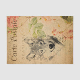 Papel De Seda Ephemera Francesa Postcard Wolf Floral Decoupage