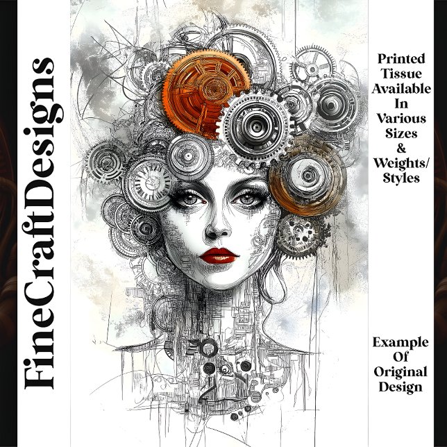 Papel De Seda Ephemera M9 Decoupage Mujer Mecánica Steampunk (Subido por el creador)