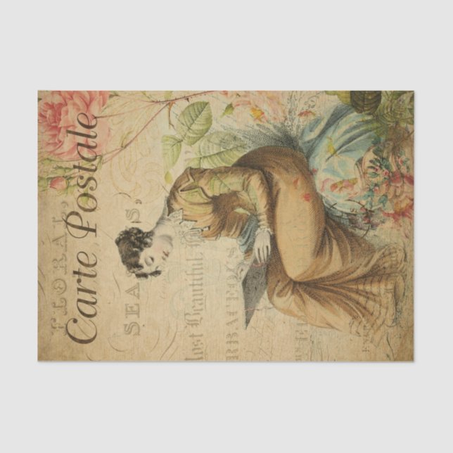 Papel De Seda Ephemera: Mujer francesa escribe en Pad Decoupage (Anverso)