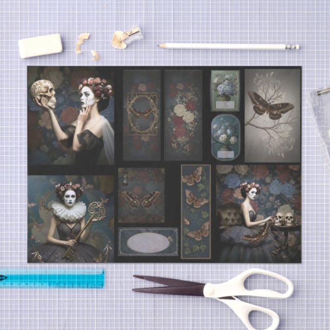 Papel De Seda Ephemera Poetic Gothic Motifs  (Artesanía)