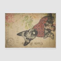Ephemera Postcard French Terrier Dog Decoupage