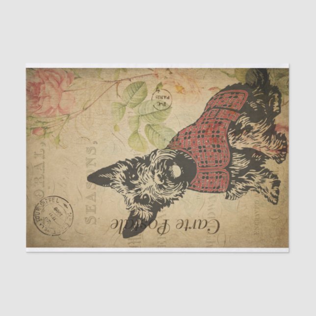 Papel De Seda Ephemera Postcard French Terrier Dog Decoupage (Anverso)