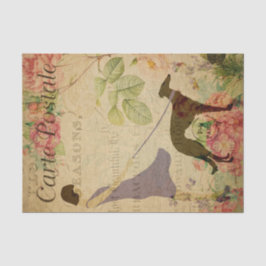 Papel De Seda Ephemera Postcard mujer francesa Dog Decoupage