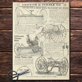 Papel De Seda Equipo Antiguo de Granja de Heno Anuncio de Periód