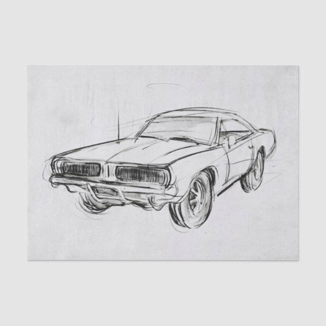 Papel De Seda Esbozo clásico del coche IV (Anverso)
