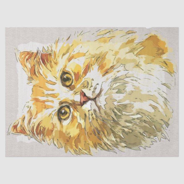 Papel De Seda Esbozo de acuarela de Ginger Longhair Cat (Anverso)