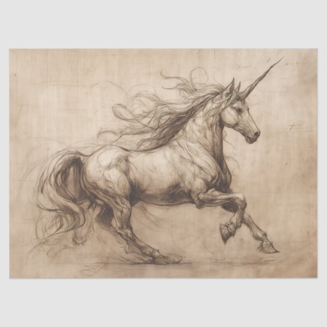 Papel De Seda Esbozo de DaVinci Unicorn (Anverso)