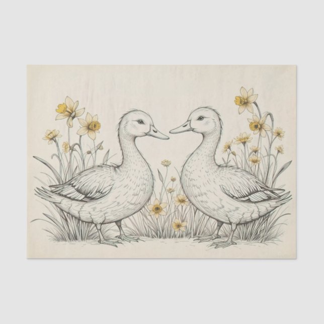 Papel De Seda Esbozo de Geese dibujado a mano rusa (Anverso)