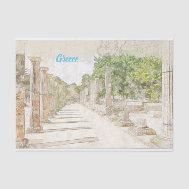 Papel De Seda Esbozo de las ruinas en la antigua Olimpia, Elis,  (Anverso)