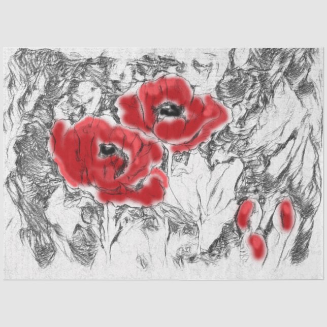 Papel De Seda Esbozo lápiz mano flor de amapola roja belleza (Anverso)
