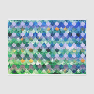 Papel De Seda Escala de peces de sirena verde azul