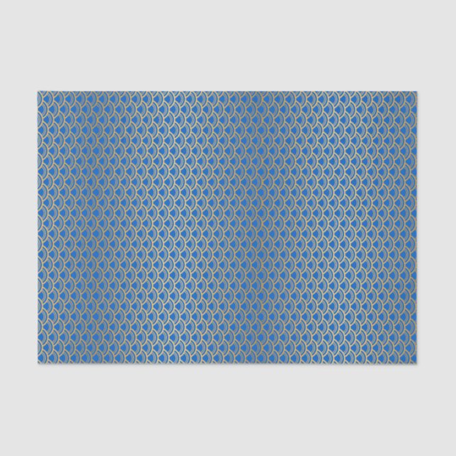 Papel De Seda Escala De Sirenas De Oro En Azul Real (Anverso)