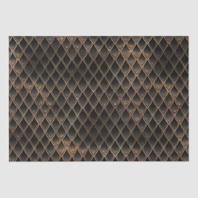 Papel De Seda Escalas de dragón de Purpurina negro y oro brillan (Anverso)