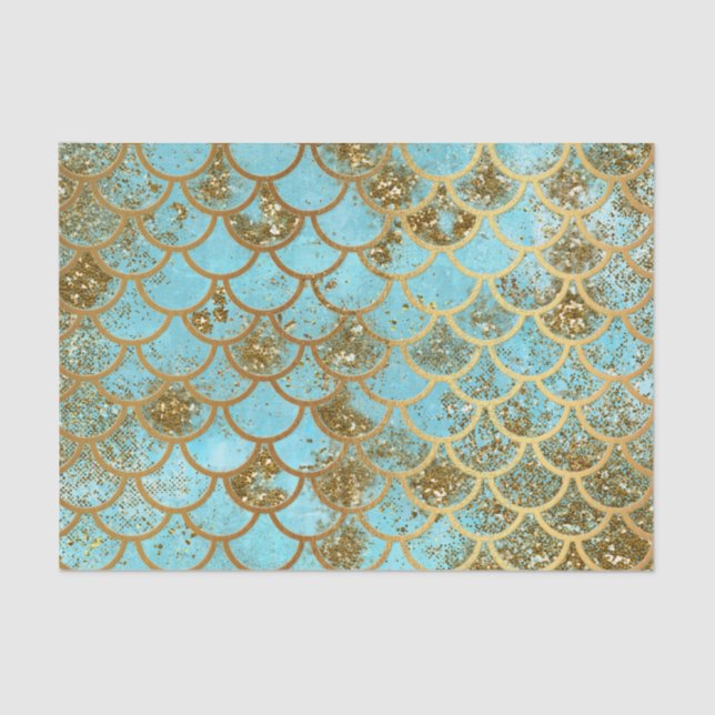 Papel De Seda Escalas de pescados azules iridiscentes de la (Anverso)