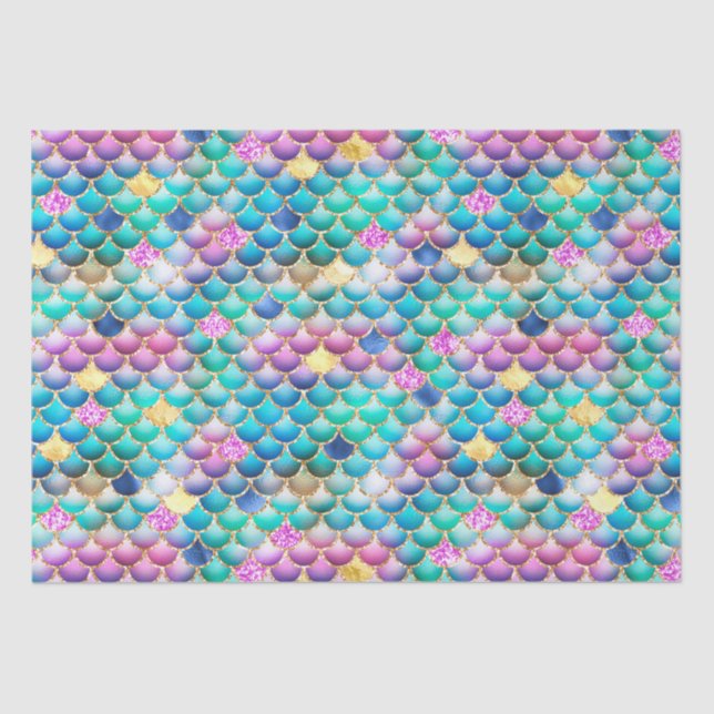 Papel De Seda Escalas de sirena de Purpurina de oro y Relieve me (Anverso)