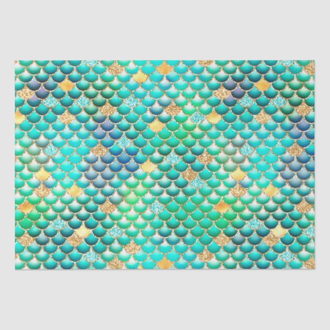 Papel De Seda Escalas de sirena de Purpurina Ombre Verde y Relie (Anverso)