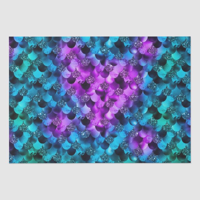 Papel De Seda Escalas de sirenas de glamour oceánica azul y púrp (Anverso)