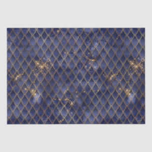 Papel De Seda Escamas de Dragón Azul Marino y Dorado