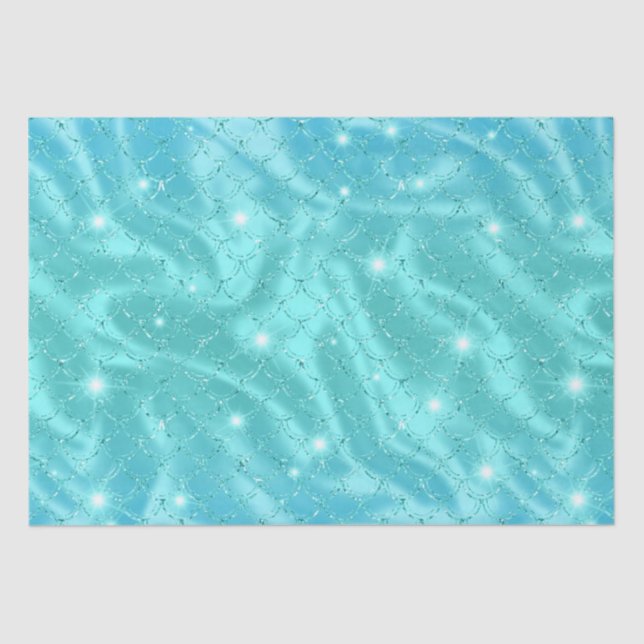Papel De Seda Escamas de sirena azules elegantes con brillo metá (Anverso)