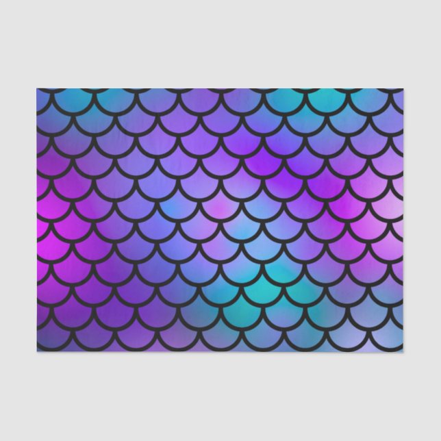 Papel De Seda Escamas de sirena azules púrpura rosa verde Fantas (Anverso)