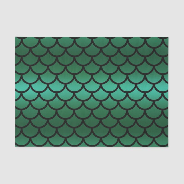 Papel De Seda Escamas de sirena Green & Black Fantasía Pez (Anverso)