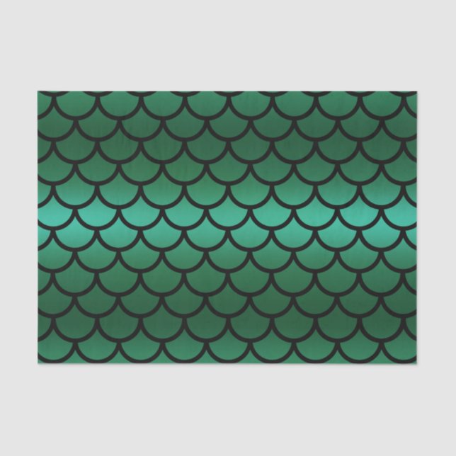 Papel De Seda Escamas de sirena Green & Black Fantasy Fish (Anverso)