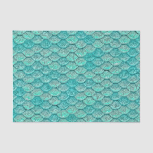 Papel De Seda Escamas de Sirena Verde Marino Turquesa (Anverso)