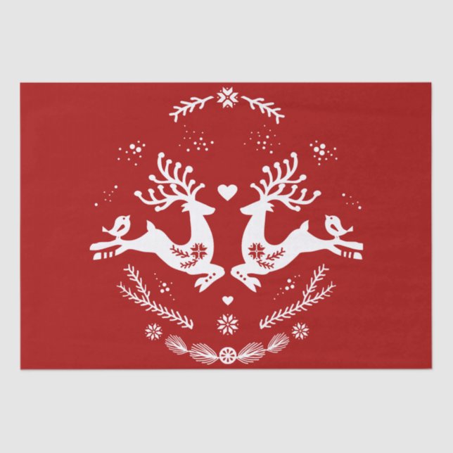 Papel De Seda Escándalo festivo lindo Navidad blanco rojo venado (Anverso)