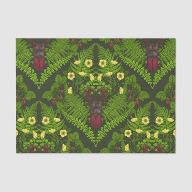 Papel De Seda Escarabajo y helechos, hojas verdes (Anverso)