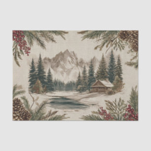 Papel De Seda Escena cálida de bosque vintage navideño