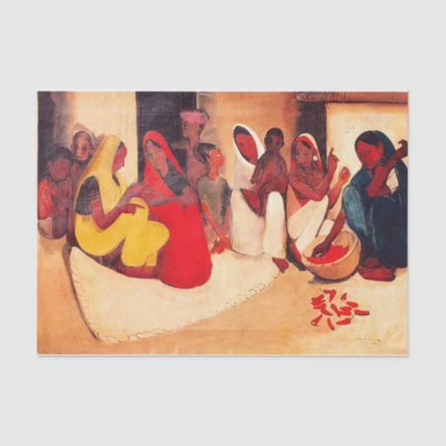 Papel De Seda Escena de aldea por Amrita Sher-Gil (Anverso)