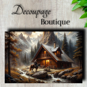 Papel De Seda Escena de caballo en cabaña alpina nevada decoupag