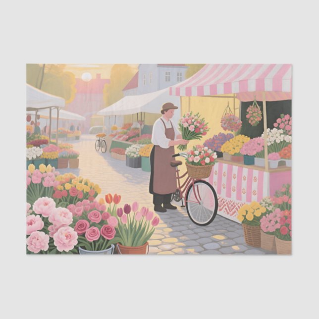 Papel De Seda Escena de calle de flores soleadas (Anverso)
