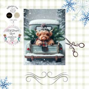 Papel De Seda Escena de camión de invierno de vaca Highland Deco