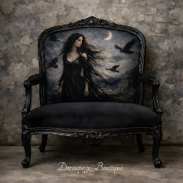 Papel De Seda Escena de decoupage de mujer gótica cuervos océano