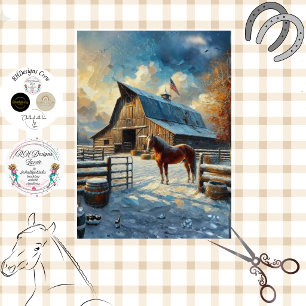 Papel De Seda Escena de granja de caballos rústica americana dec