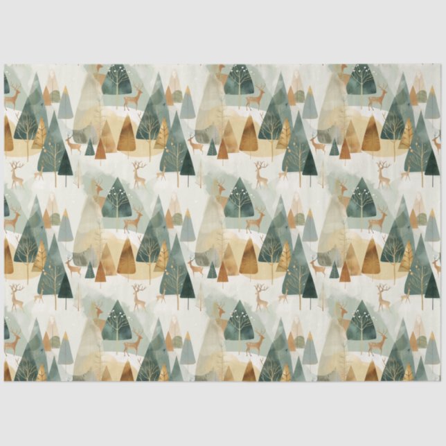 Papel De Seda Escena de invierno con ciervo (Anverso)