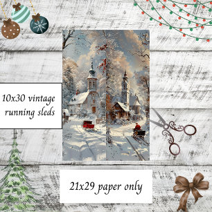 Papel De Seda Escena de invierno de la iglesia decoupage Corredo