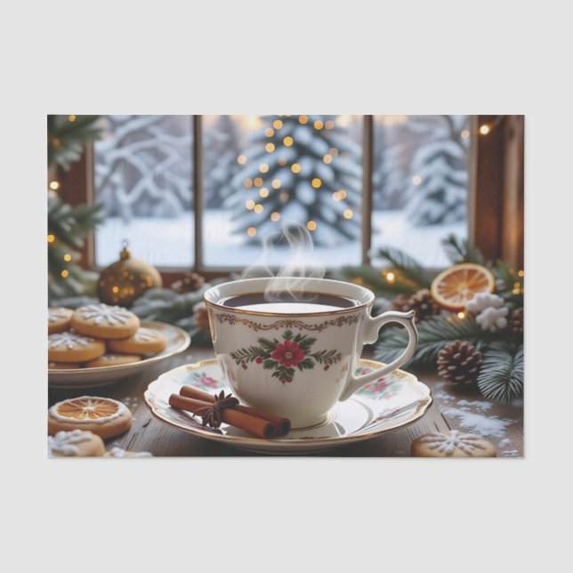 Papel De Seda Escena de la ventana de invierno de Café y Cookies (Anverso)